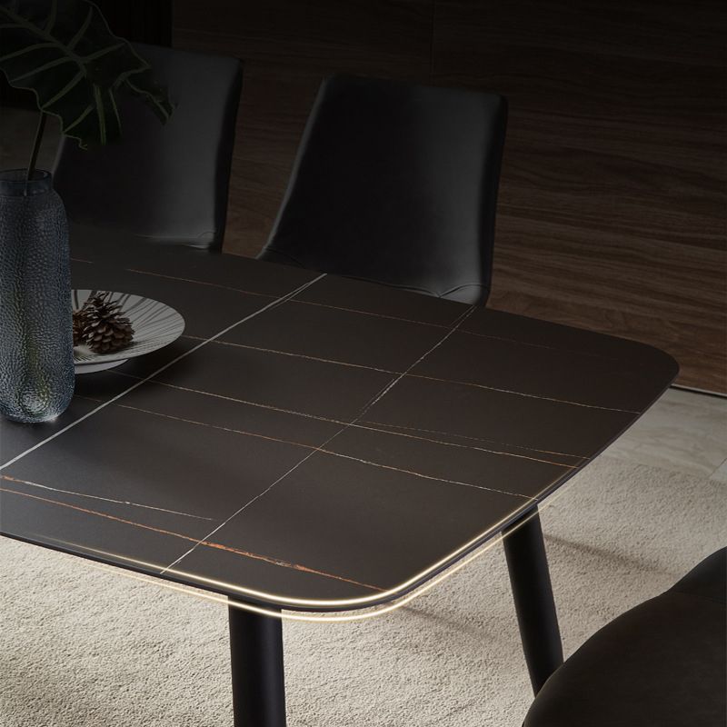 Modern Sintered Stone Top Dining Set Rectangle 1/2/5/7 Pieces Black Dining Room Table Set