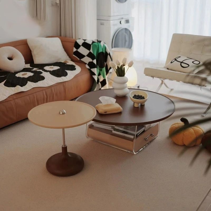 Contemporary Coffee Table Round Wooden Coffee Cocktail Table