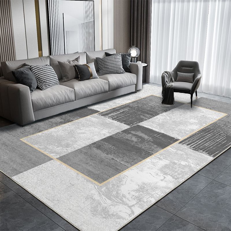 Chic Modern Carpet Grey Geometric Print Rug Polyester Stain Resistant Rug for Home Decor