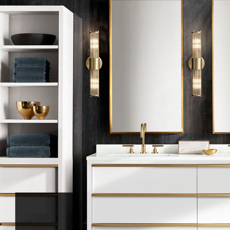 Solid Brass and Glass Bathroom Vanity Lighting 1 / 2 - Light Bath Sconce in Gold