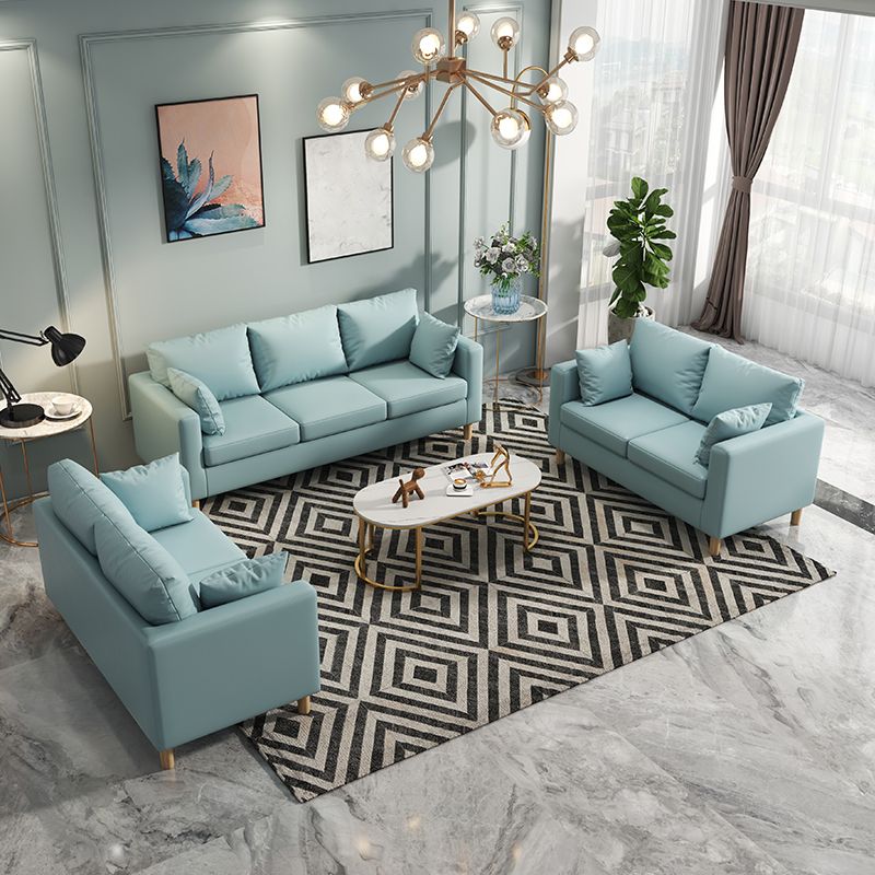 Modern 3-Seater 28.34" H Faux Leather Square Arm Sofa with 2 Pillows