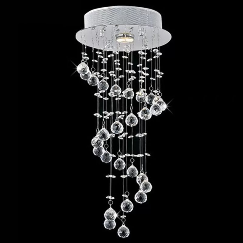 1/3/5-Bulb Crystal Draping Flush Light Modern Stainless Steel Spiral Living Room Ceiling Mount Lamp