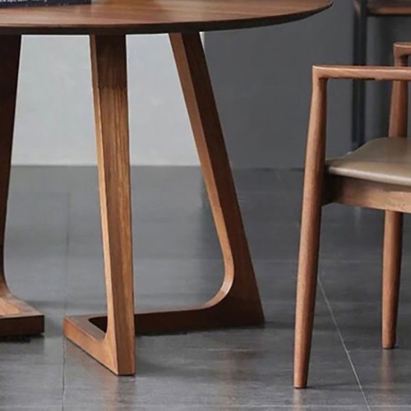 Modern Round Dining Table Pine Solid Wood Natural Double Pedestal Table