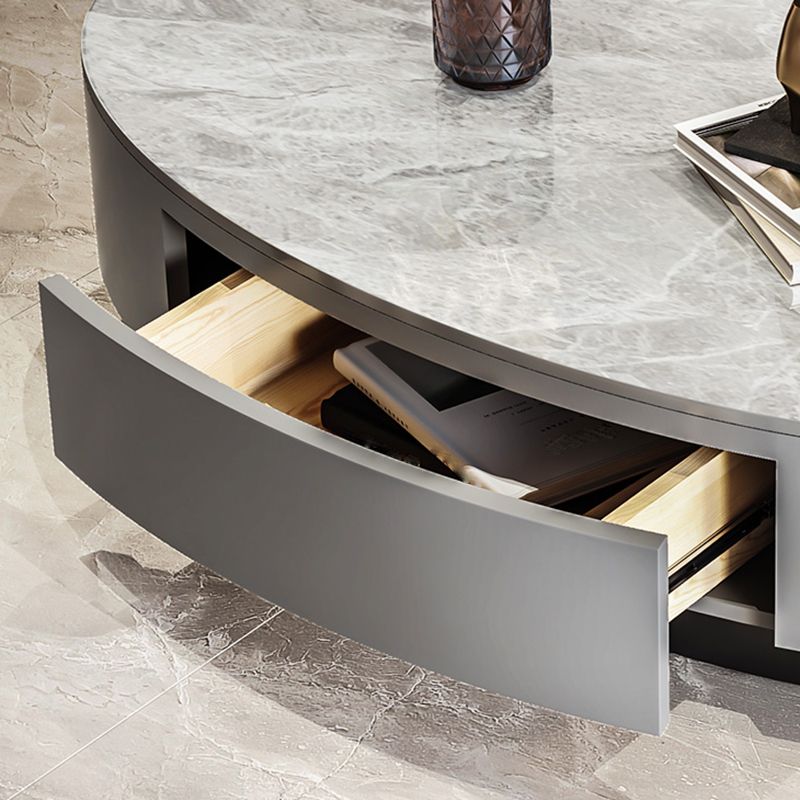 Glam 13.7" H Oval Slate Coffee Table Iron Drum Cocktail Table with Drawer