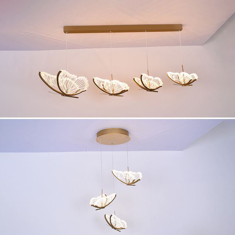 Eenvoud hangende verlichting messing vlinder led plafond hanger met acryl schaduw