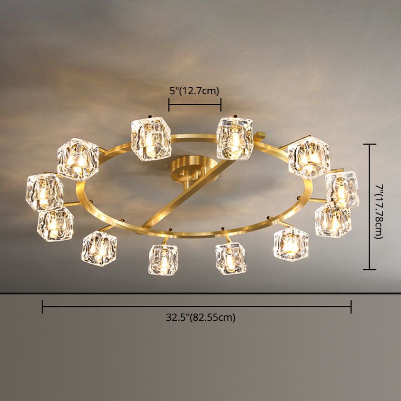 Modern Circular Ceiling Mount Light Fixture Crystal 12 Lights Ceiling Light