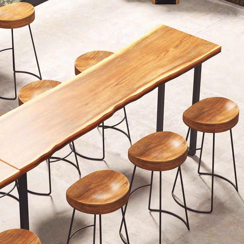 Industrial Rectangle Bar Table Solid Wood Bistro Bar Desk with Sled Base