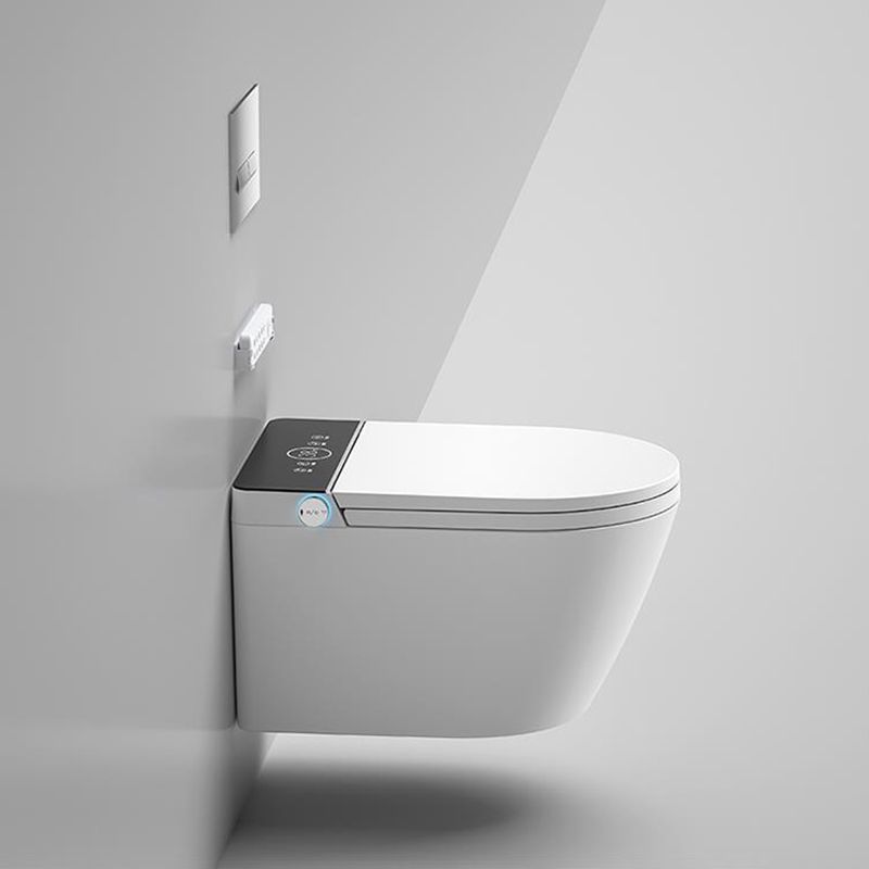 Elongated Smart Bidet Wall-Mounted White Ceramic Foot Sensor Flush Heated Seat Bidet