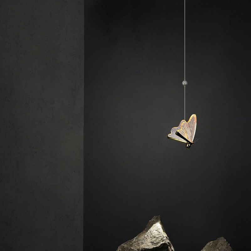 Moderne LED hanger Gold Finish Butterfly Suspension Lighting met acrylschaduw voor trappen