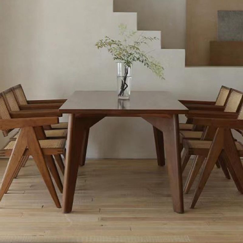 Rectangle Brown Base Dining Table Modern Pine Wood Table for Living Room
