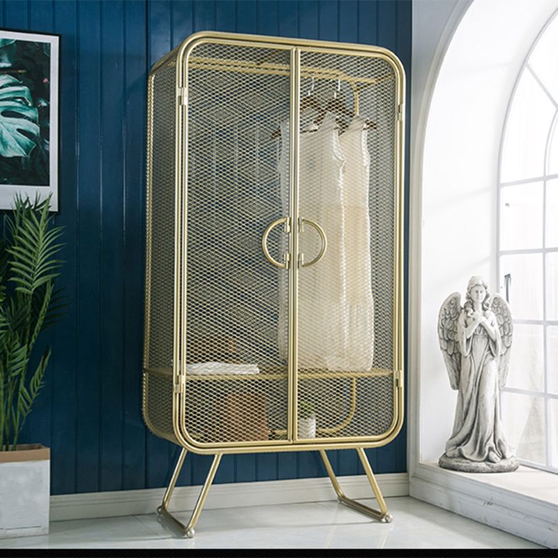 Modern Hinged Door Wardrobe for Home Matte Finish Cabinet with Metal Frame