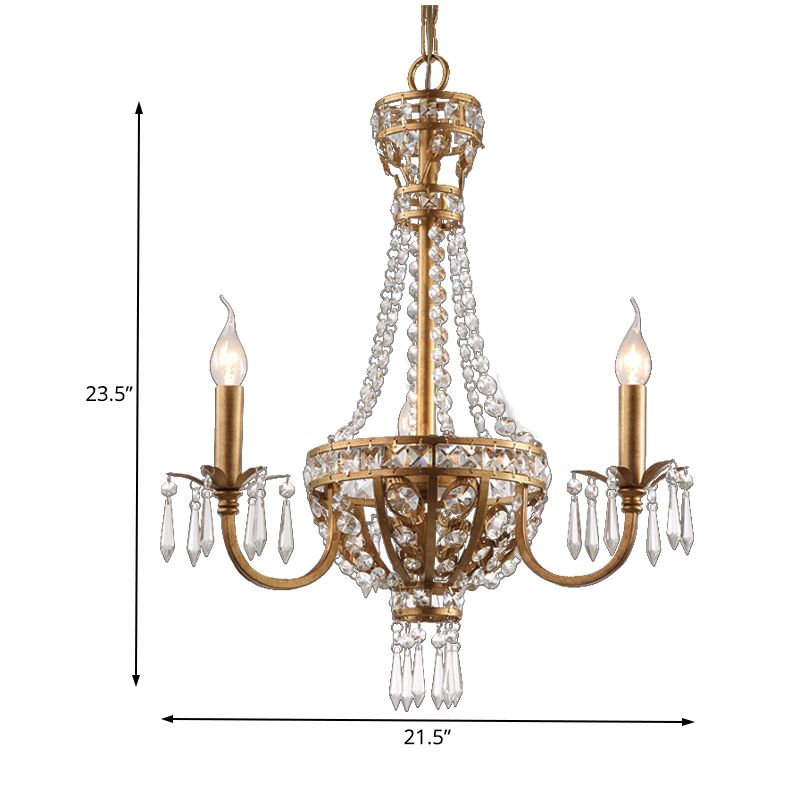 Candle Crystal Chandelier Lamp Country 3 Lights Dining Room Pendant Lighting in Gold