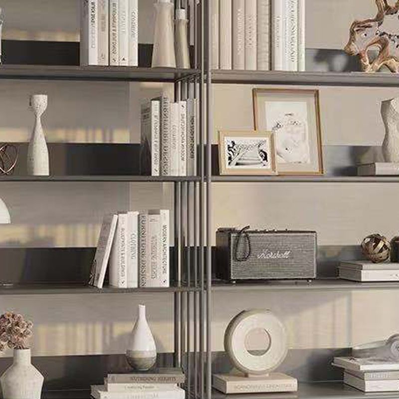 Open Metal Bookcase Modern Style Rectangular Shelve for Study Room