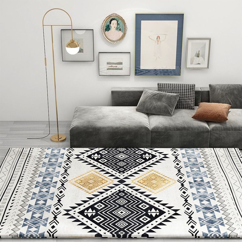 Fancy Moroccan Rug Multicolor Symmetric Geometry Rug Stain Resistant Non-Slip Machine Washable Rug for Home Decor