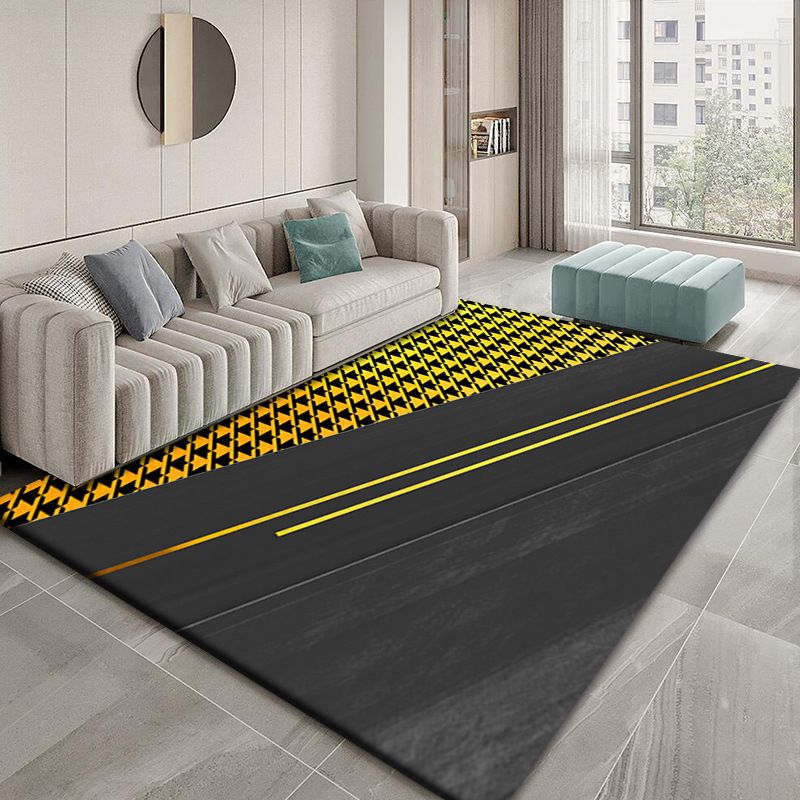 Minimalist Houndstooth Print Carpet Polyester Indoor Rug Non-Slip Backing Rug for Living Room