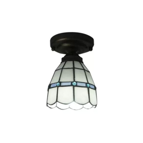 Plafonnier en vitrail, luminaire semi-encastré floral blanc avec bijou pour chambre à coucher de style Tiffany