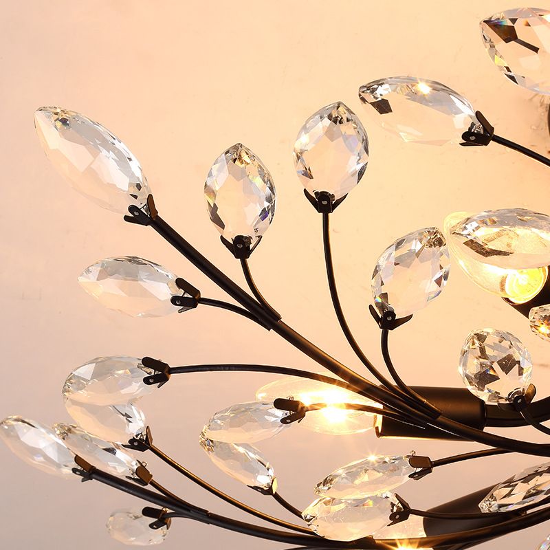 Branches Living Room Semi Flush Light Rural Crystal LED Black Close to Ceiling Lighting