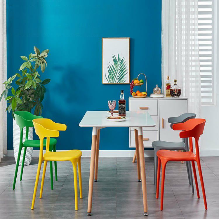 Glam Plastic Side Chair Matte Finish Open Back Dining Chair for Dinning Room