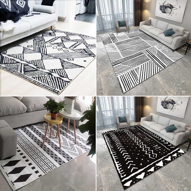 Environmental Geometric Rug Multi-Color Bohemian Carpet Synthetics Anti-Slip Machine Washable Pet Friendly Rug for Living Room
