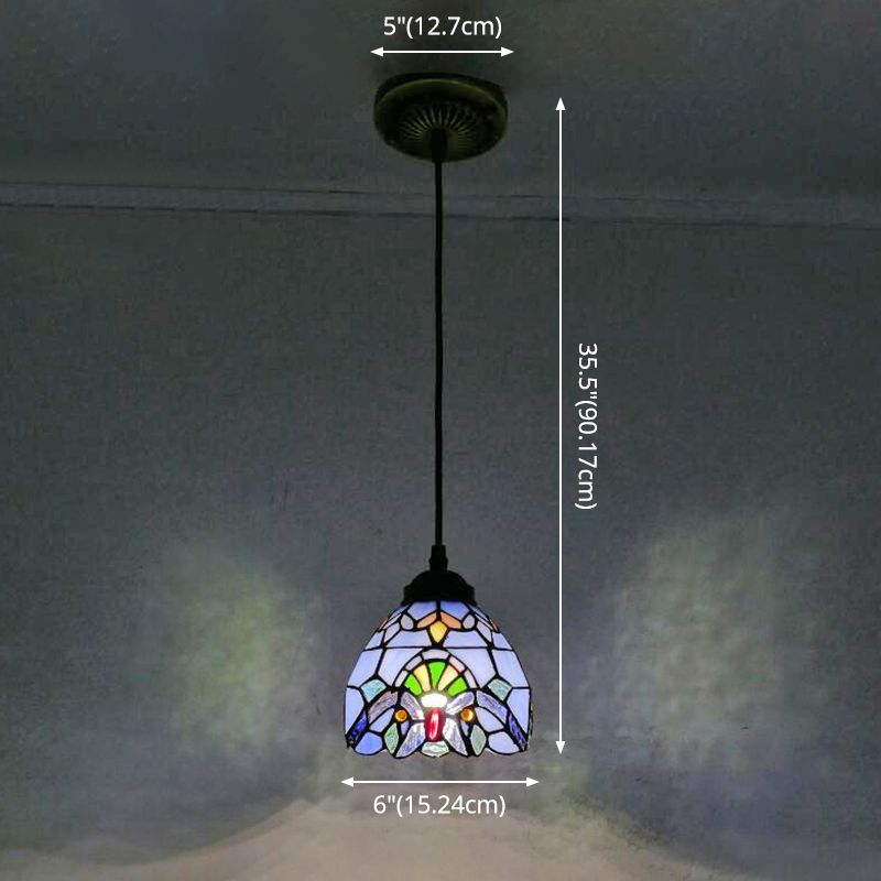 Bowl Pendant Light Tiffany-Style 1 Light Stained Glass Hanging Lamp for Dining Room