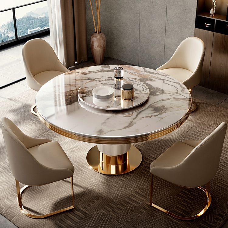 Traditional Luxury Stone Dining Table Round Gold Base Convertible Dining Table