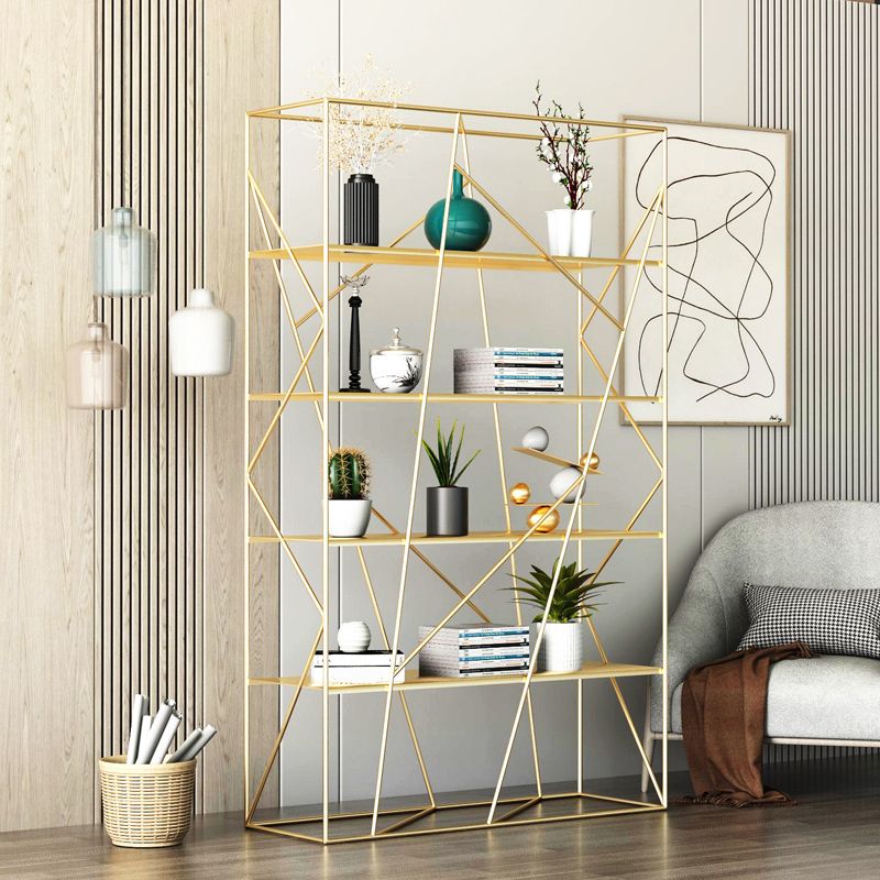 Industrial Etagere Bookcase Metal 4 Shelves Open Back Bookshelf