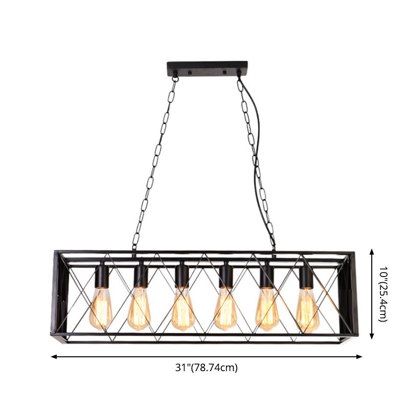 Black Industrial Island Pendant Lighting Cross Framed Box Iron Island Ceiling Light for Dining Table