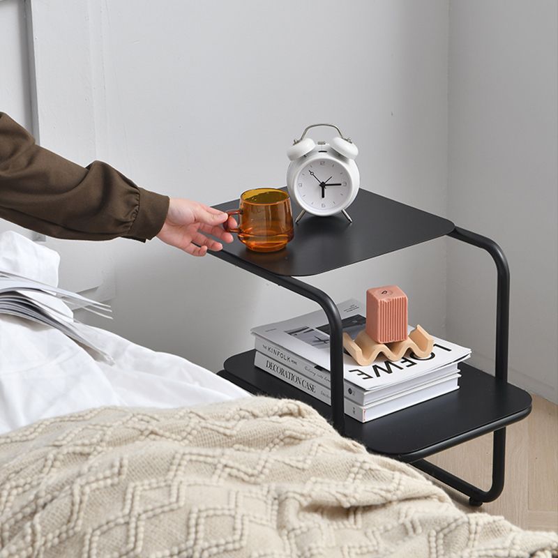 Modernistic Sled Base Side Table Rectangular Metal Top End Table with Shelf