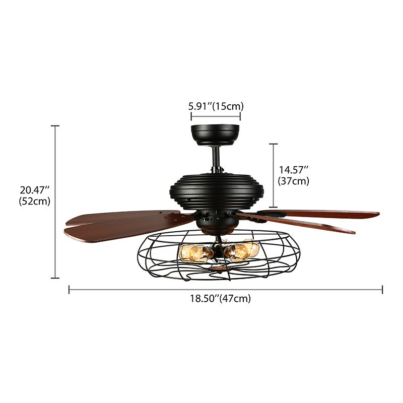 Vintage kooi vorm semi -spoelmontage metaal 5 lichten ventilator verlichtingsarmatuur voor eetkamer