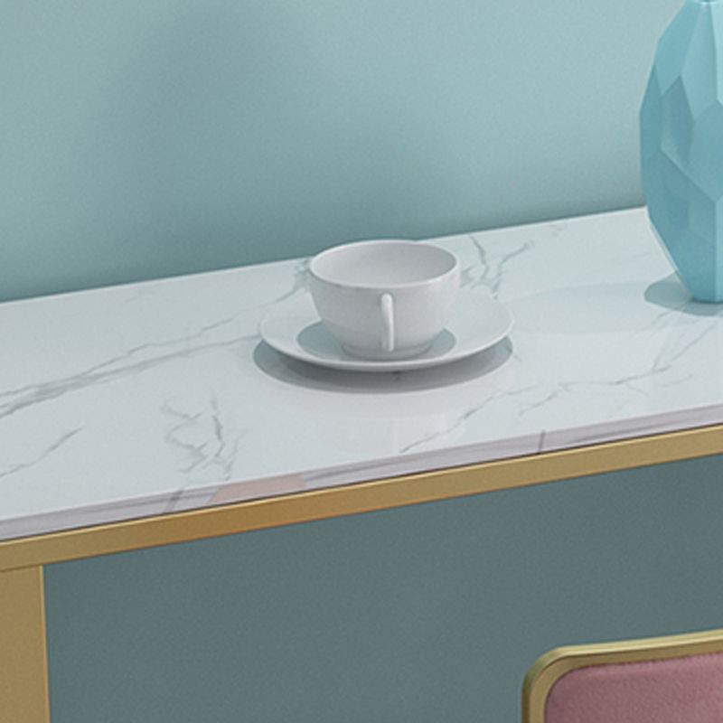 Glam 1/4 Pieces Bar Table Set Rectangle Stone Counter Table with High Stools for Kitchen