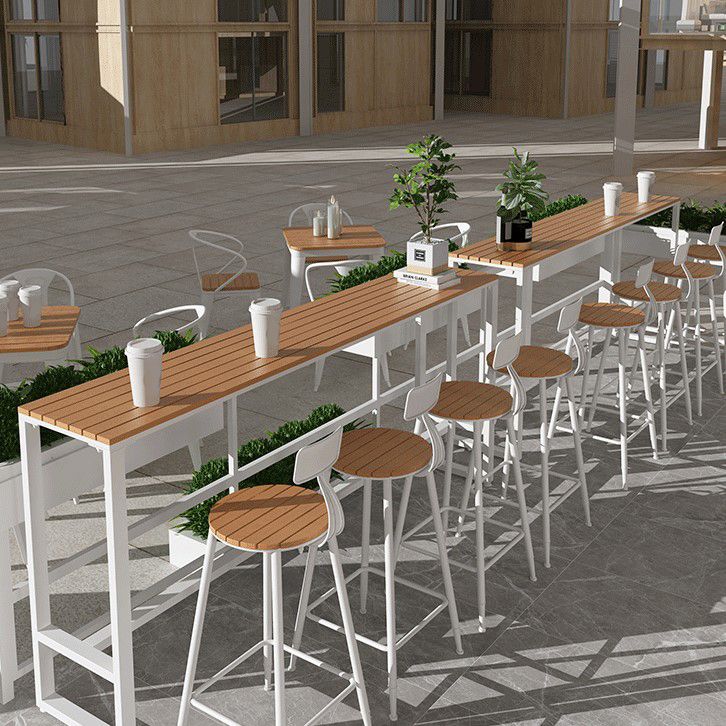 White Modern Pub Height Dining Table Outdoor Wood Footrest Bar Height Cocktail Table
