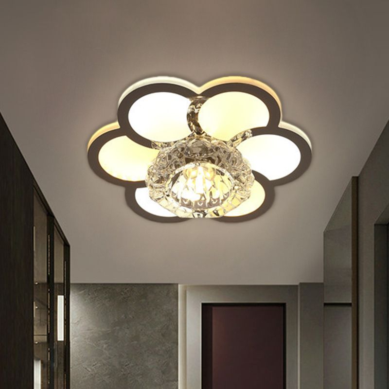 LED Floral/Leaf Ceiling Mounted Fixture Modern Clear Crystal Shade Flush Mount Lighting for Corridor