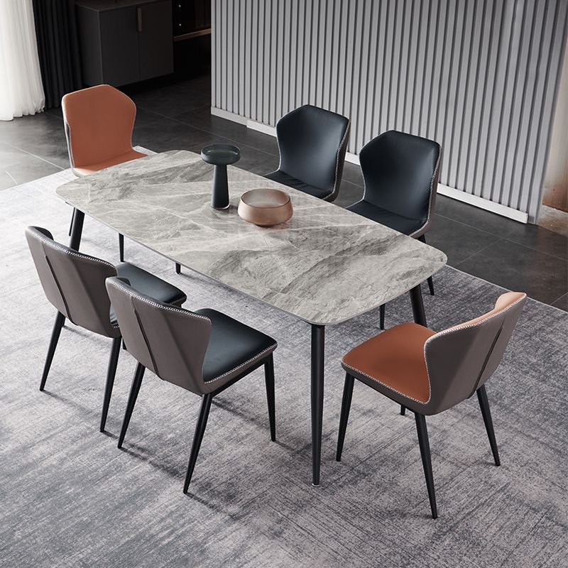 Industrial Style Home Sintered Stone Dining Table 4 Legs Carbon Steel Base Rectangle Table