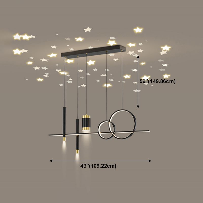 Black Metal Island Light Fixtures Modern Multi-Head Geometry Restaurant LED Hanging Lamps