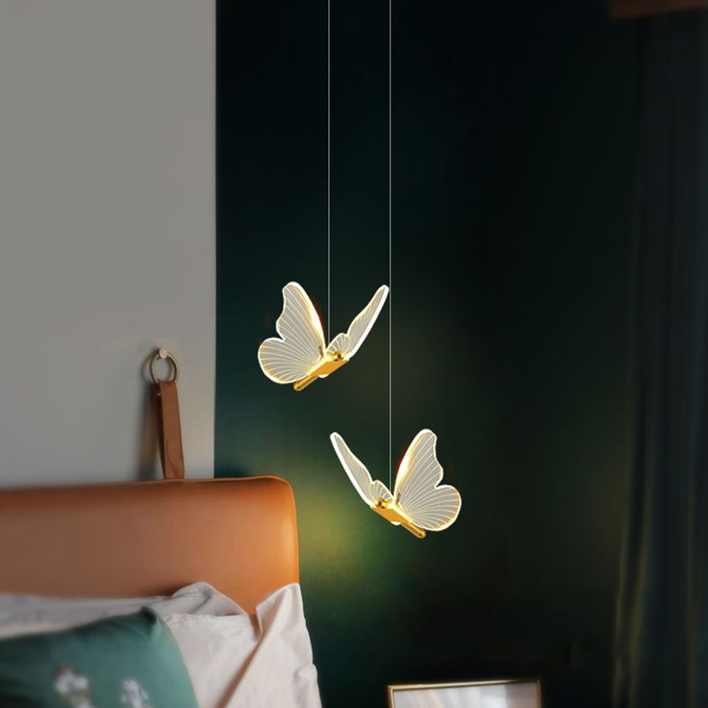Gouden vlinder led hanglamp in moderne luxe stijl smeedijzeren hangende lamp met acryl schaduw