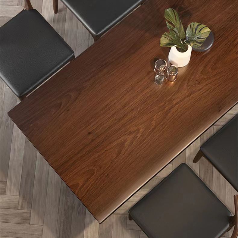 Brown Solid Wood Top Table Rectangle Black Iron Sled Base Dining Table