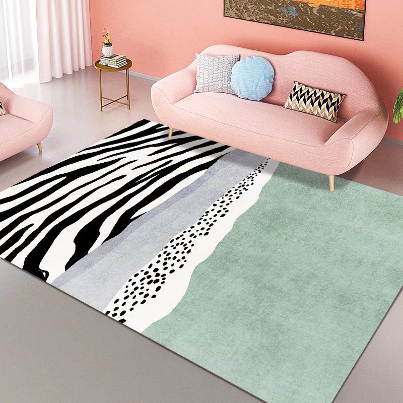 Black Contemporary Rug Polyester Color Lump Rug Non-Slip Backing Rug for Living Room
