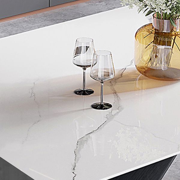 Mesa de comedor de piedra sinterizada extensible Mesa blanca industrial con pedestal de metal