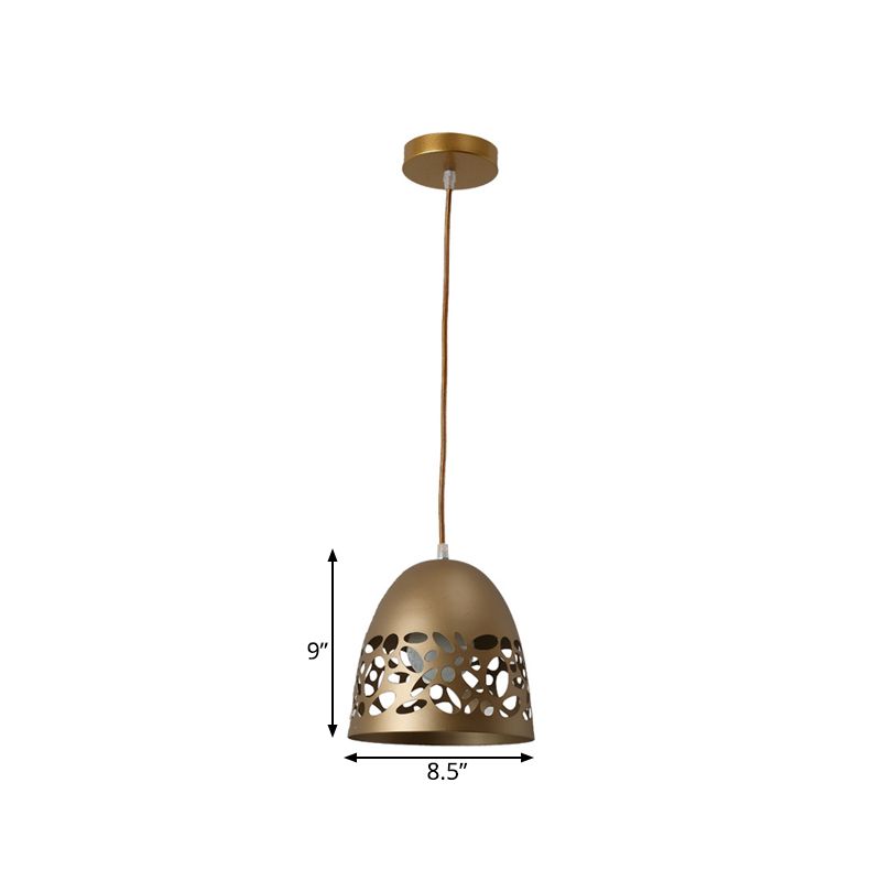 Domed Metal Ceiling Light Post Modern 1-Bulb Gold Finish Pendant with Hollow Out Design