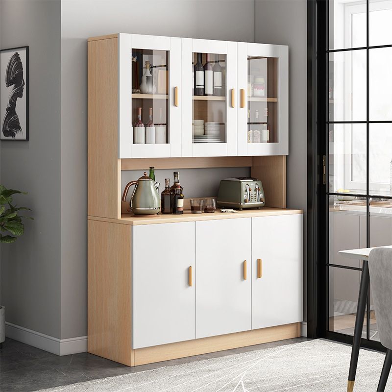 Contemporary Dining Hutch Wood Hutch Buffet with Doors for Dining Room