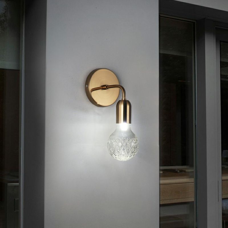 Industrial-Style Bulb Shaped Wall Light Single Lattice Glass Sconce Lighting Fixture in Brass