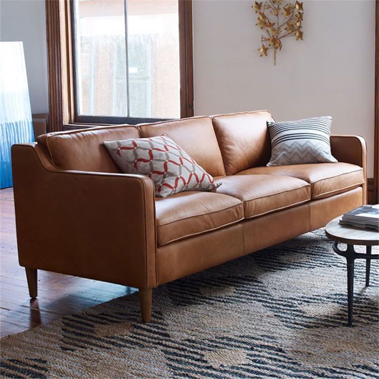 Mid Century Modern Sloped Arm Sofa Faux Leather Sofa for Living Room