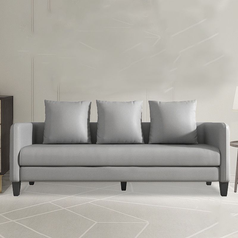 Scandinavian 3-seater Faux Leather Sofa Pillow Back Couch with Tuxedo Arm