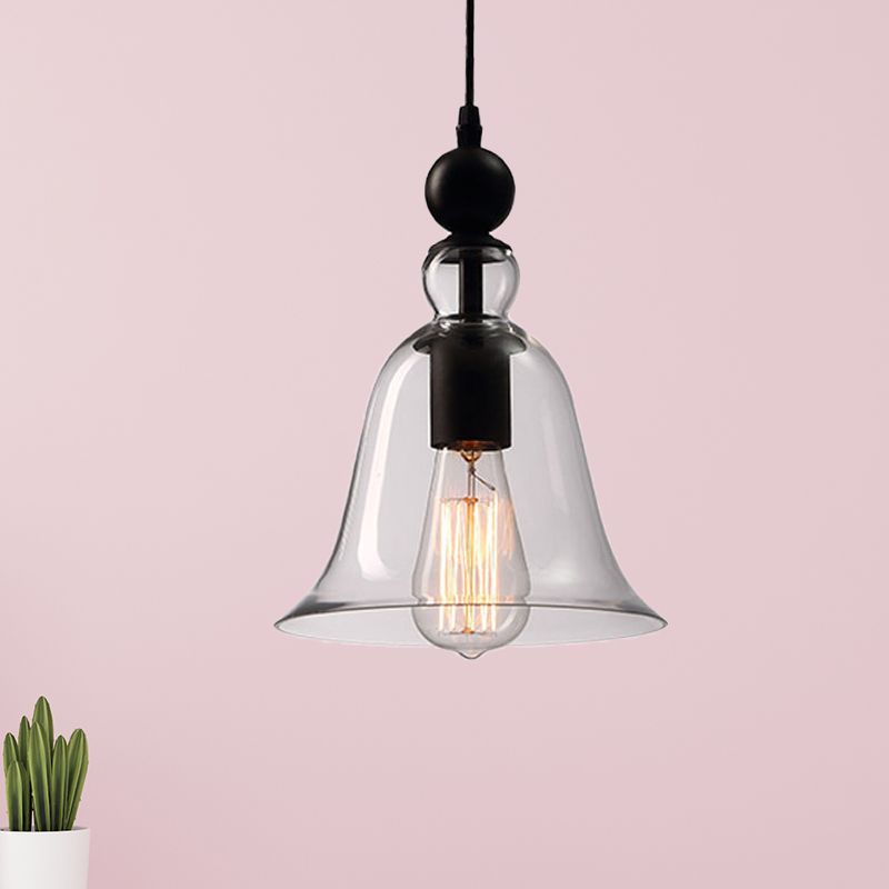Lámpara colgante de campana modernismo ámbar/vidrio transparente 1 cabezal comedor lámpara colgante