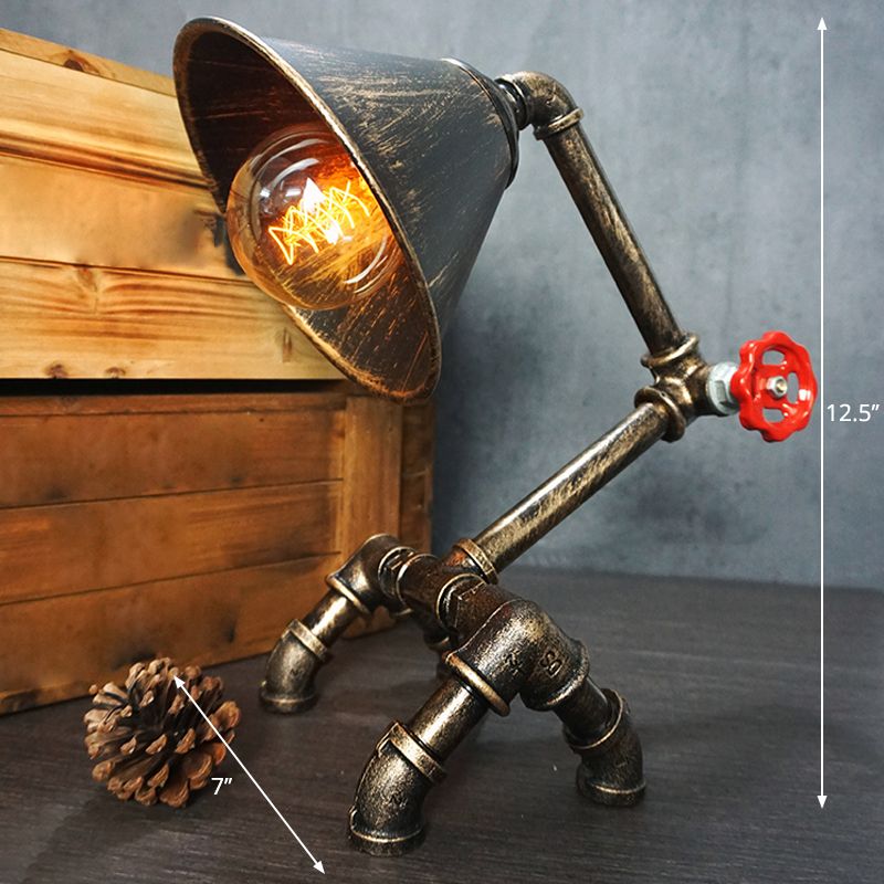 Lámpara de arte nocturno de tubería de hierro forjado Industrial 1 bombilla Luz de la habitación de la habitación de los niños en bronce
