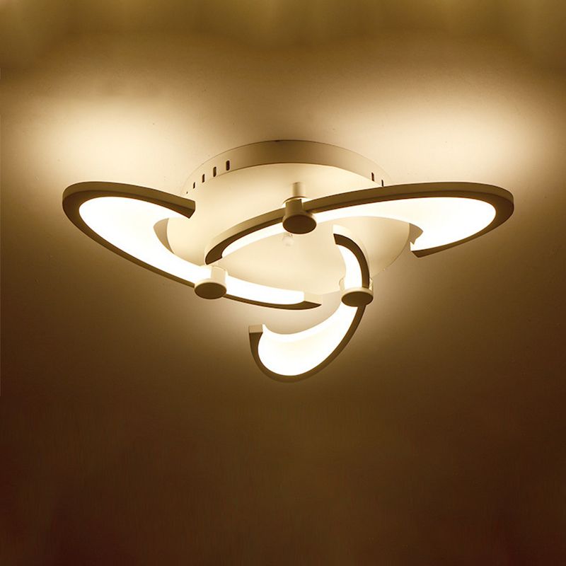 White Spiral Floral Flush Mount Lamp Modernism 3/6/12-Head Acrylic Semi Flush Ceiling Light in Warm/White Light