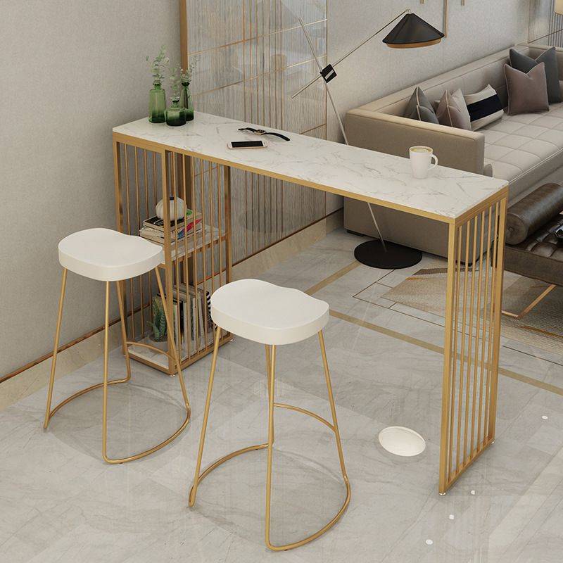 Modern Bar-height Table Faux Marble Top Bistro Pub Table with 2 Shelves