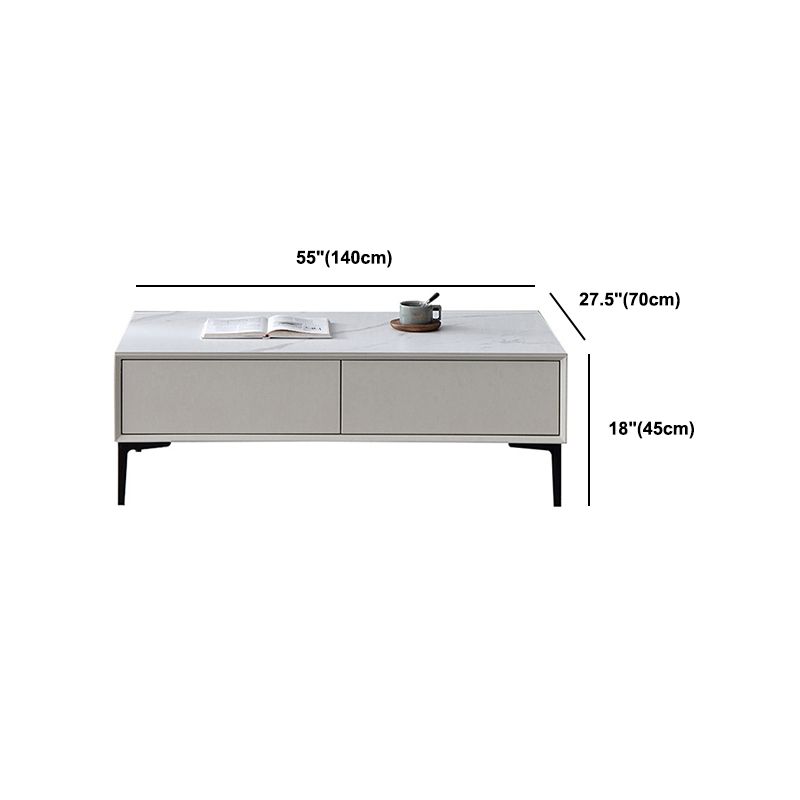 Glam Rectangle White Coffee Table with 4 Drawers and 4 Metal Legs
