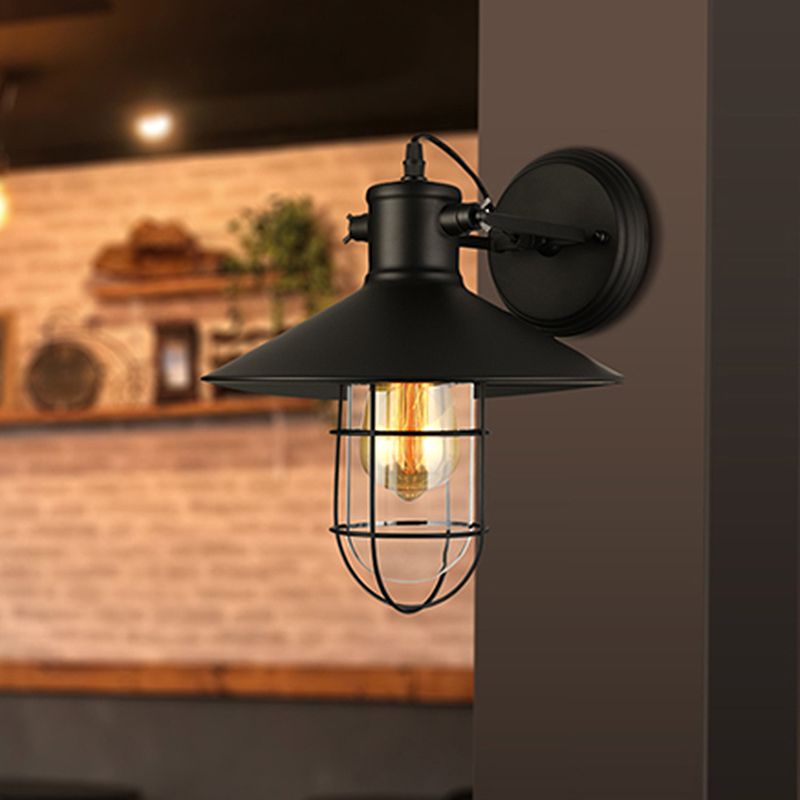 1 application de mur de verre clair clair Lumièrement le luminaire d'éclairage traditionnel noir / rouille en cage en cage en cage