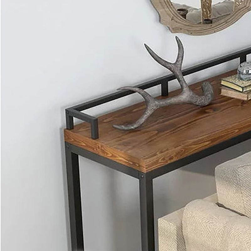 Modern 41.3"H Bar Table Black Iron Solid Wood Pub Table for Living Room